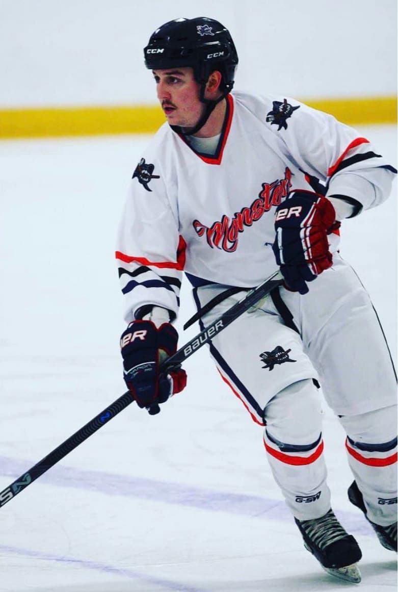 Adam LaPorte playing hockey for the Rivy Monsters